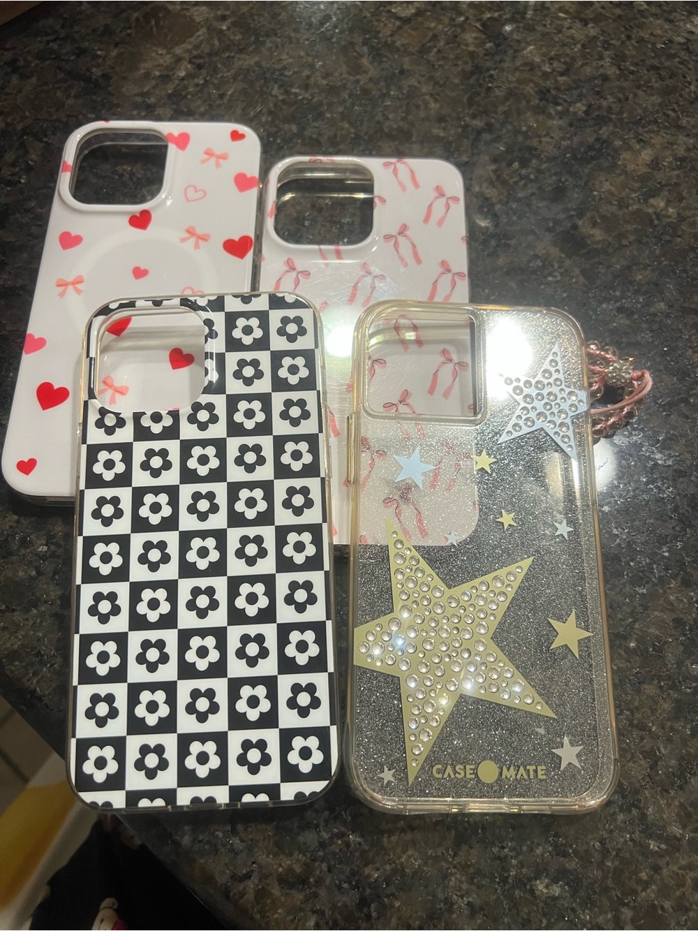 case-mate Clear Gold Star Phone Case with Pink and Red Accents